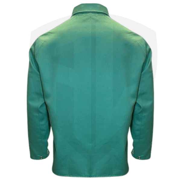 Industrial FR Welding Coat – Green 9oz Cotton, 30", Snap Closure, Inside Pocket