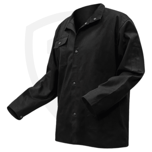 Black Flame-Resistant Welding Jacket – 30" Length, Snap Closure, Inside Pocket