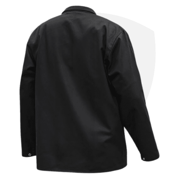 Black Flame-Resistant Welding Jacket – 30" Length, Snap Closure, Inside Pocket