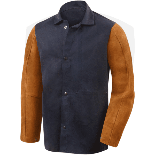 Navy FR Cotton Welding Jacket with Rust Split Cowhide Sleeves