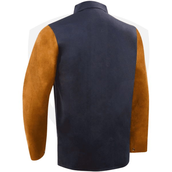 Navy FR Cotton Welding Jacket with Rust Split Cowhide Sleeves