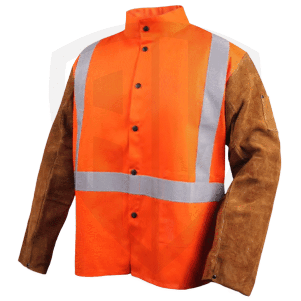 Split Cowhide Sleeve Welding Jacket with FR Cotton Body and Reflective Back
