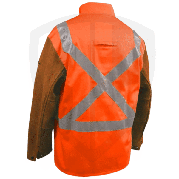 Split Cowhide Sleeve Welding Jacket with FR Cotton Body and Reflective Back