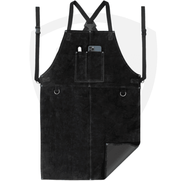 Heavy-Duty Split Cowhide Leather Welding Apron with X-Harness and Tool Pockets