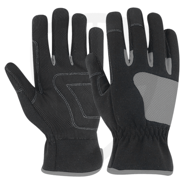 Cotton Back Synthetic Leather Gloves with Knit Wrist