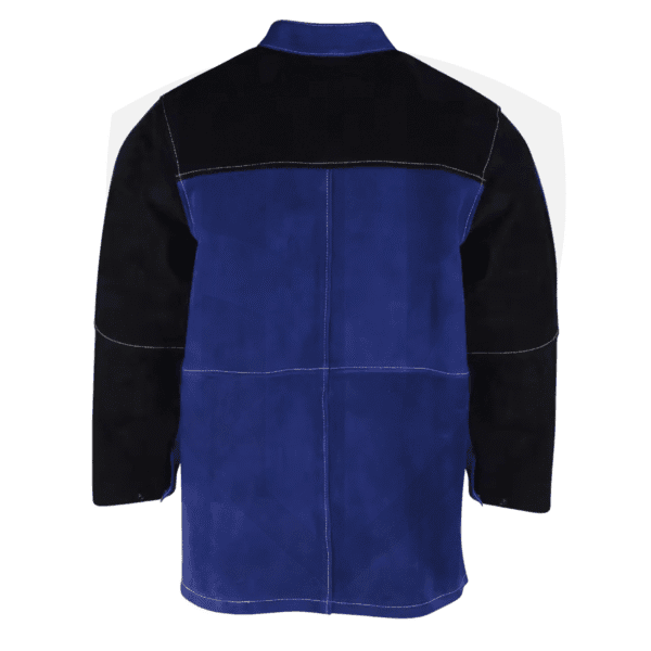 Flame-Resistant Cowhide Welding Jacket – Snap Closure, Kevlar Thread, Adjustable Cuffs